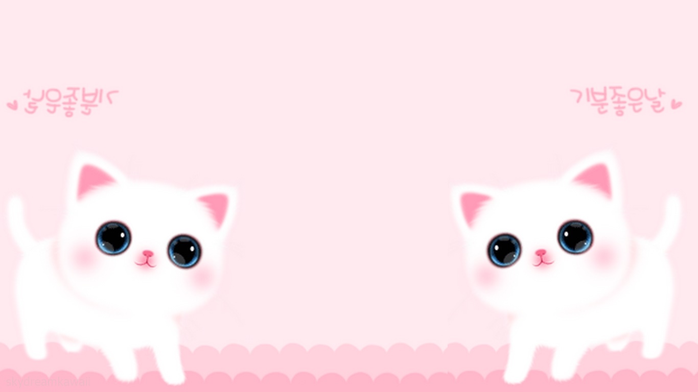 Милые белые котики с розовым фоном