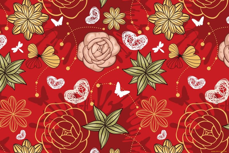 Красная ткань с цветочными узорами