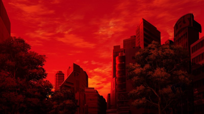 Красное небо город