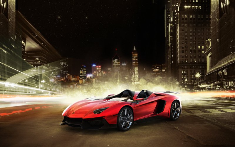 Lamborghini Aventador в ночном городе