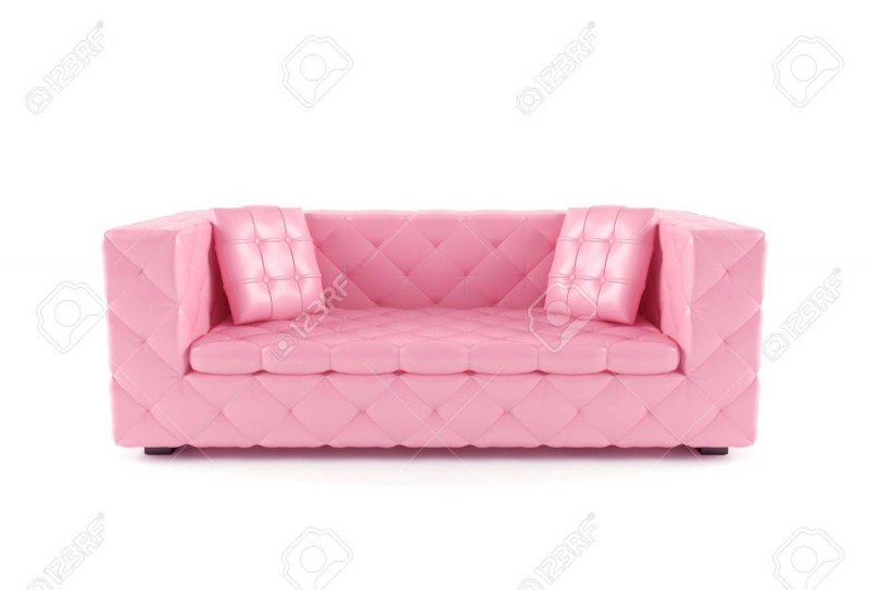 Розовый диван на белом фоне