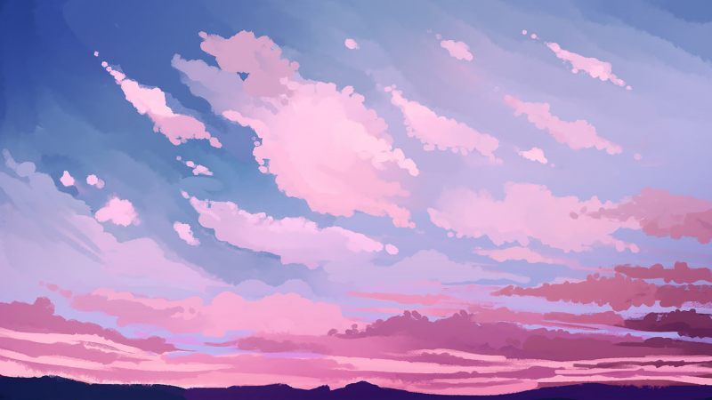 Розовые облака аниме фон