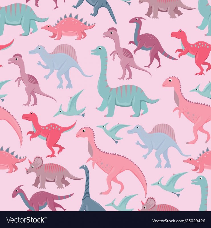 Обои с динозаврами на розовом фоне