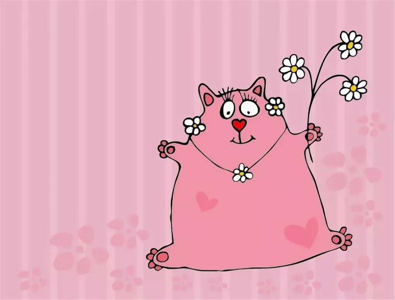 Милый мультяшный котик на розовом фоне