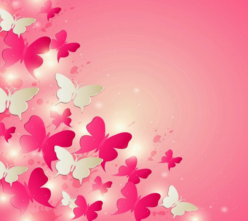Красивый розовый фон с бабочками