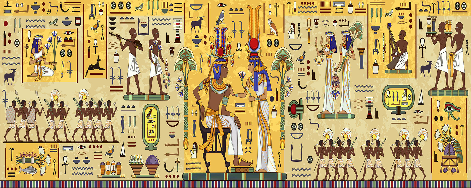 Древнеегипетские фрески графические вектор