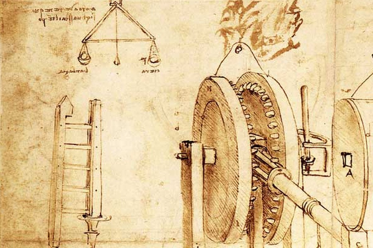 Леонардо да Винчи на фоне изобретений