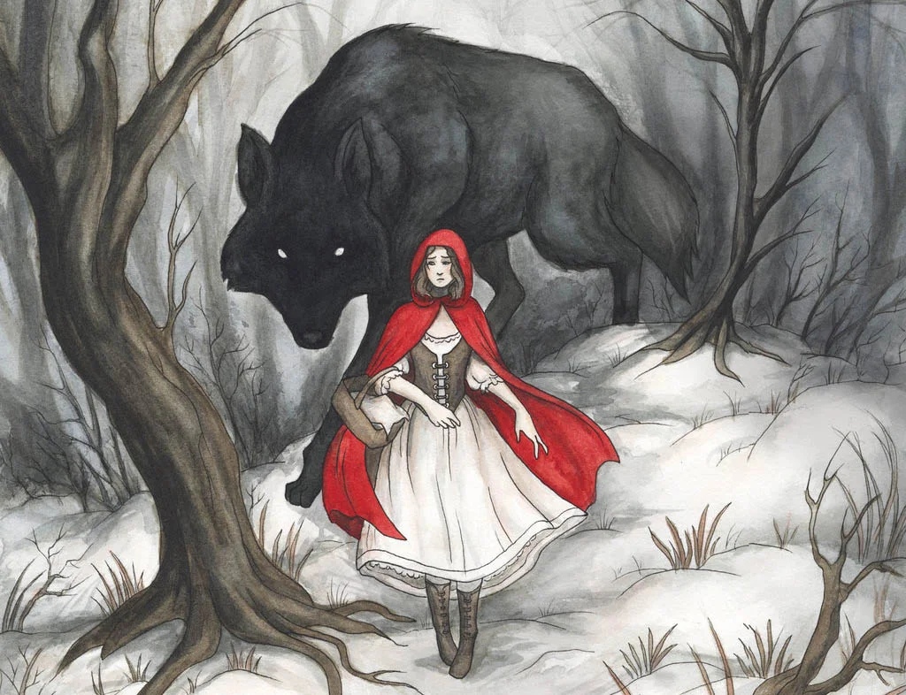 Детский рисунок красная шапочка и серый волк