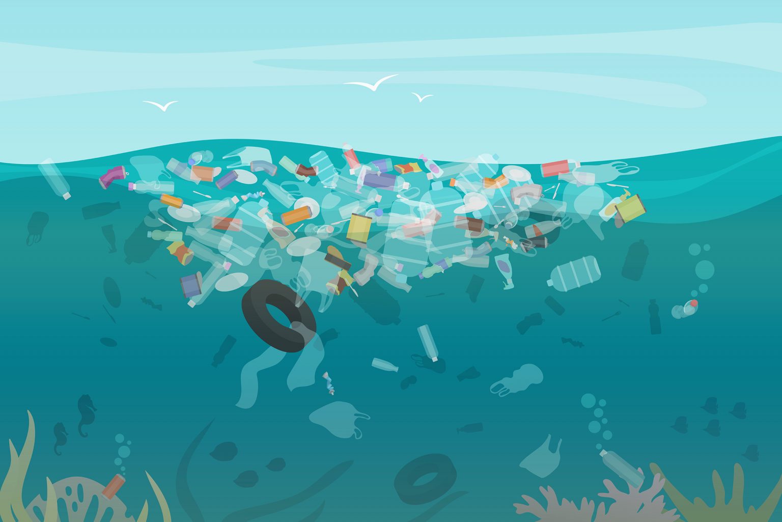 Пластиковые отходы в океане вектор