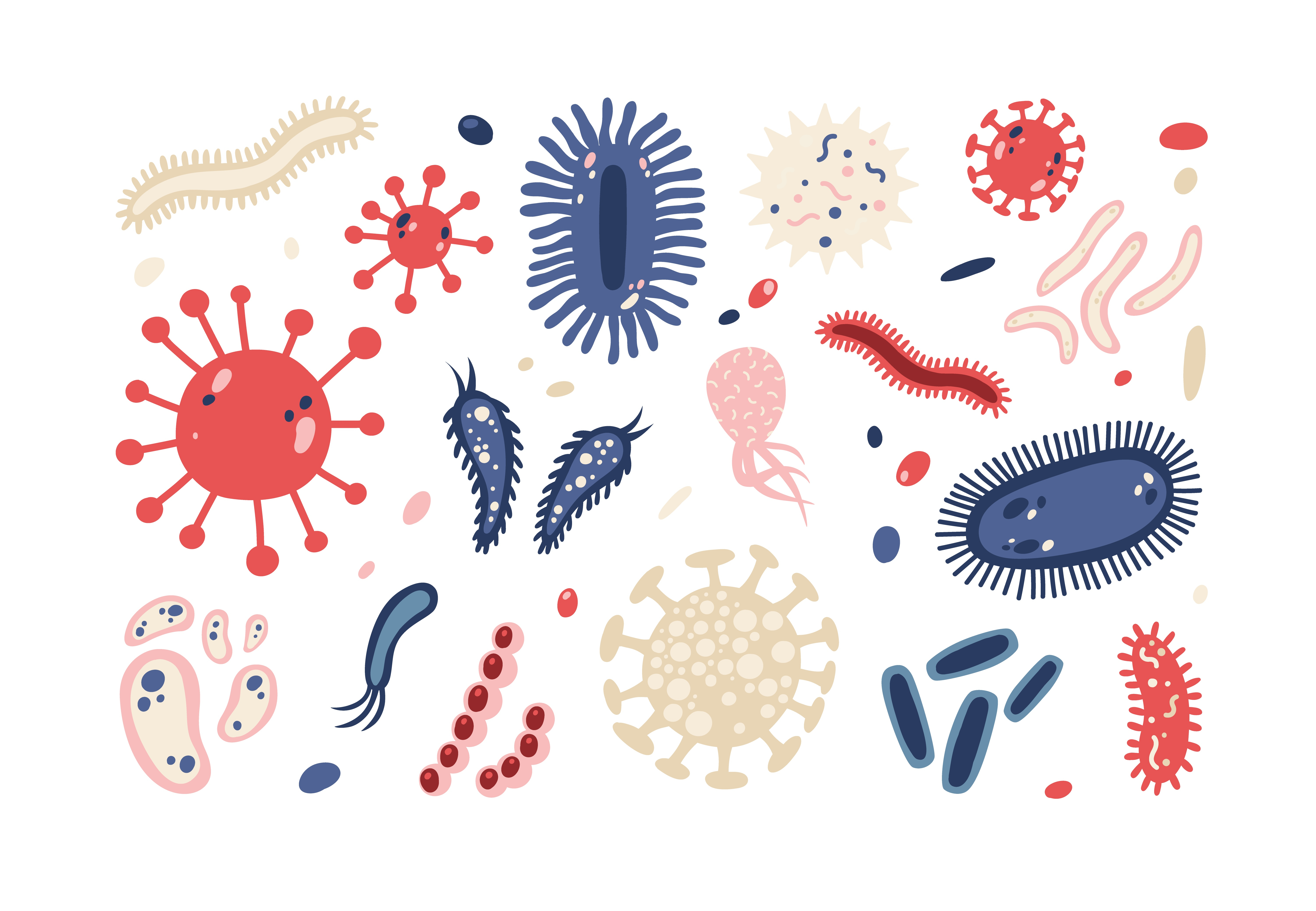 Бактерии и вирусы на белом