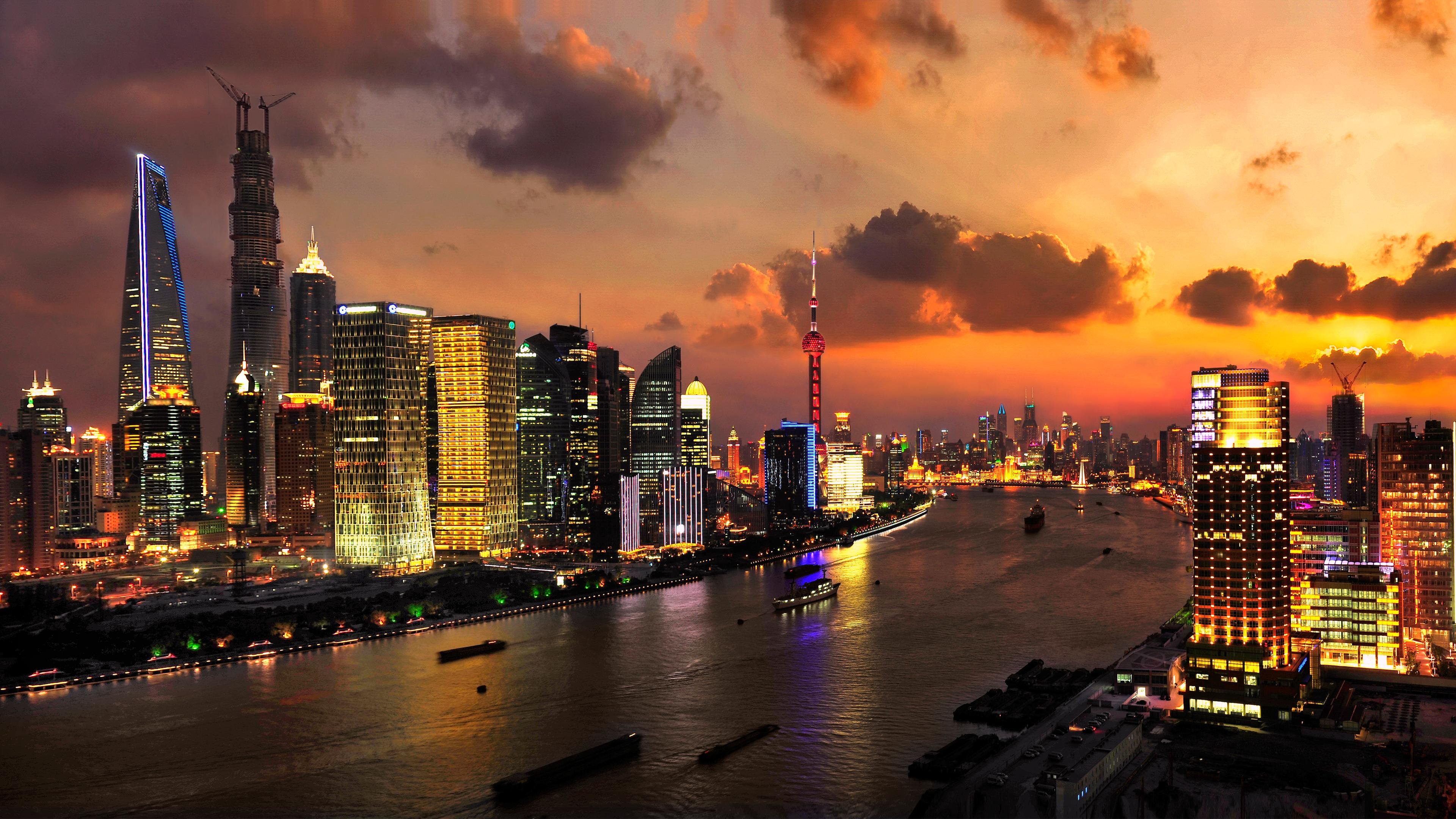 Китай ночной Шанхай 8к