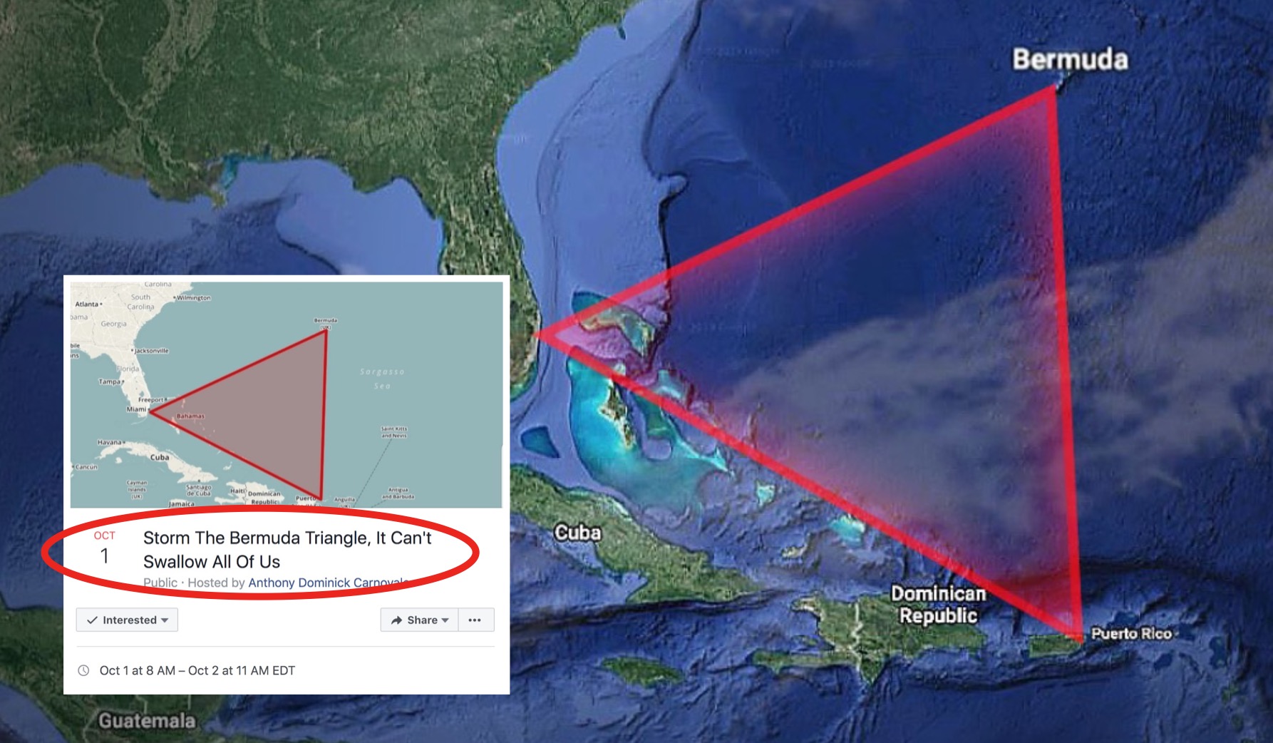 Зона Бермудского треугольника на карте