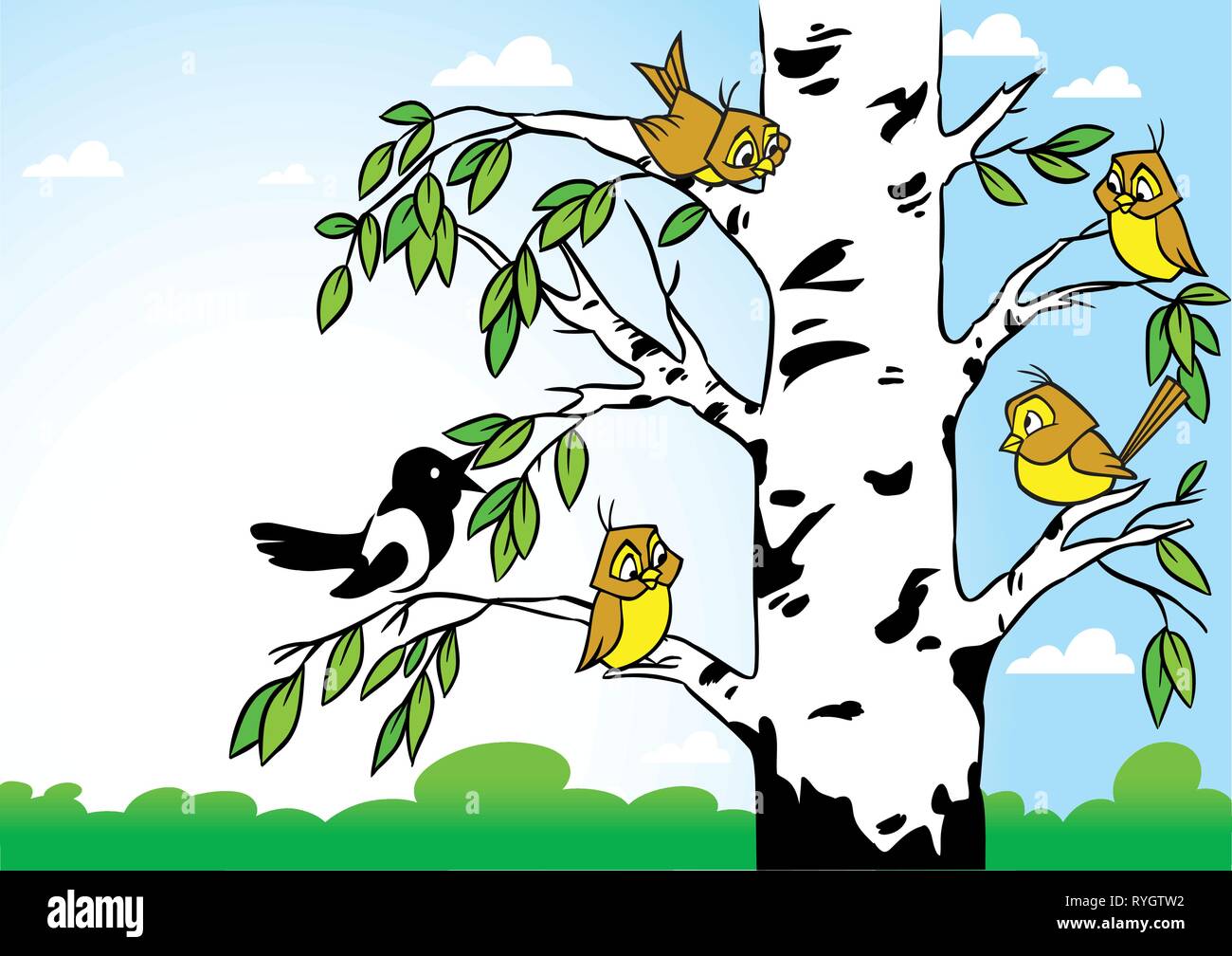 Птицы сидят на дереве рисунок