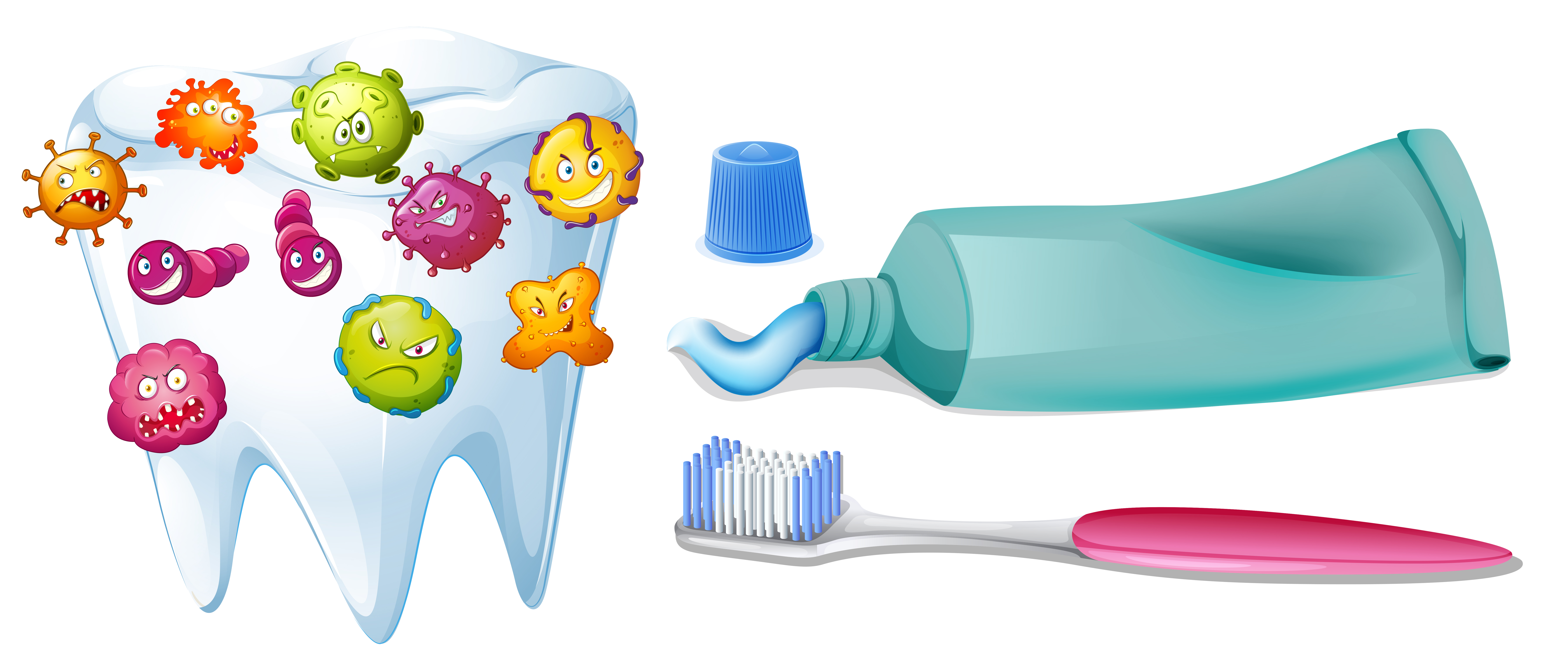 Зубы и зубная паста на прозрачном фоне для детей