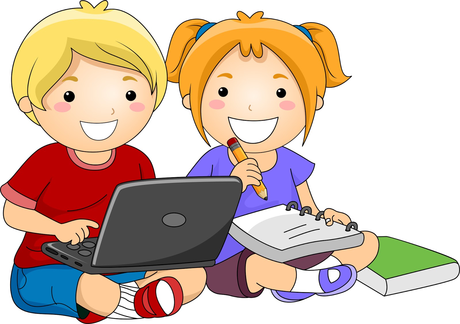 Дети за компьютером на прозрачном фоне