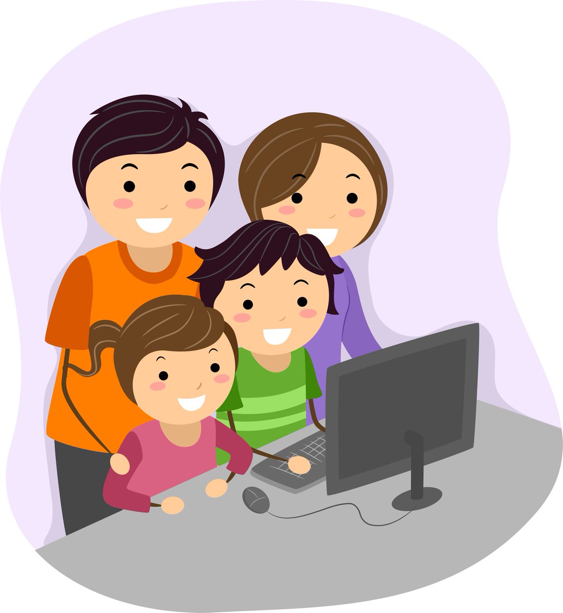 Родители и ребенок за компьютером рисунок