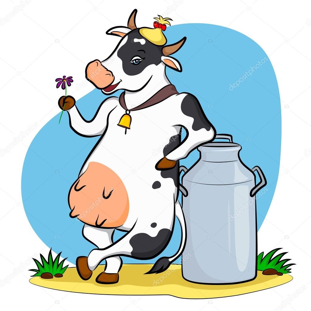 Красивая открытка коровы с молоком