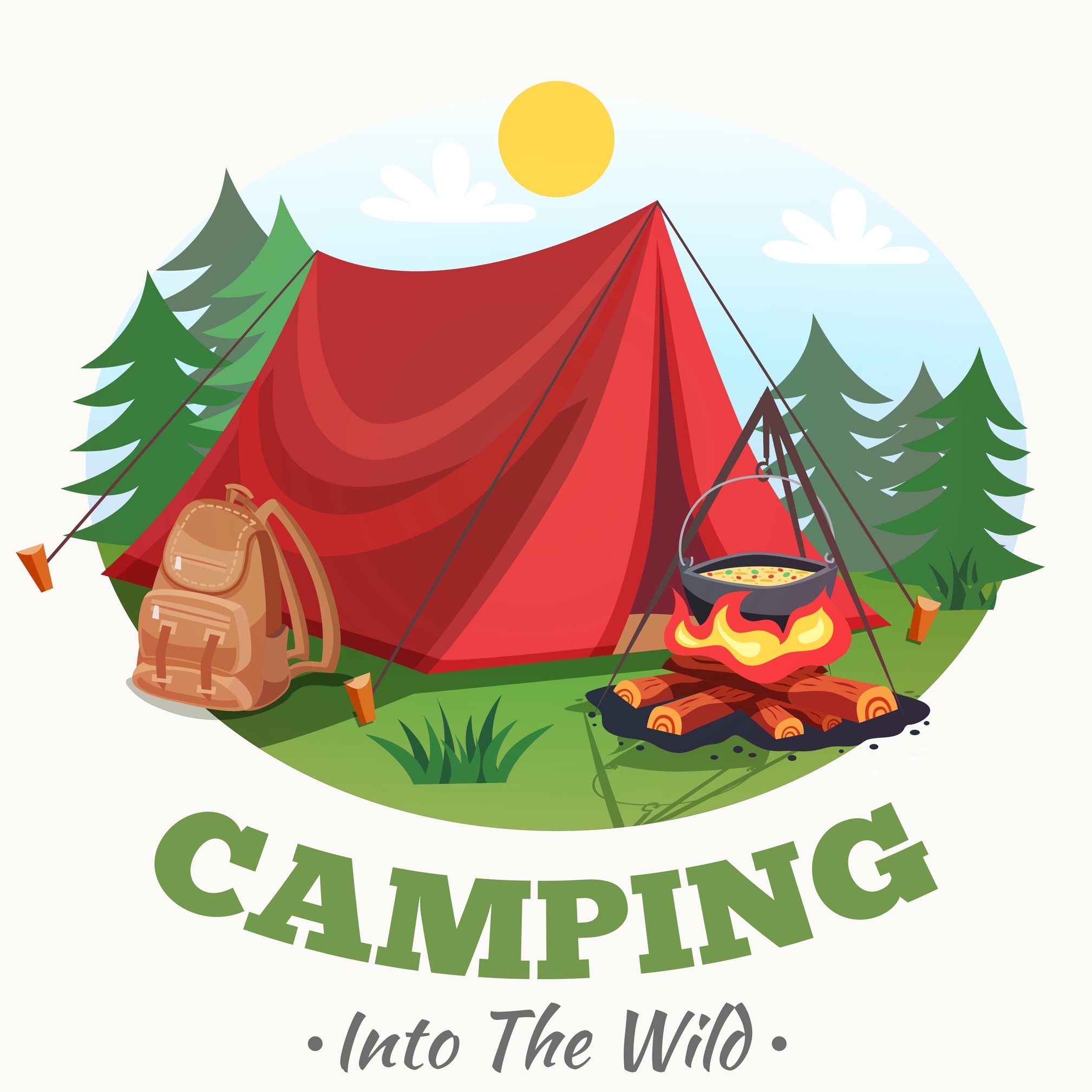 Логотип кемпинг палатка с костром