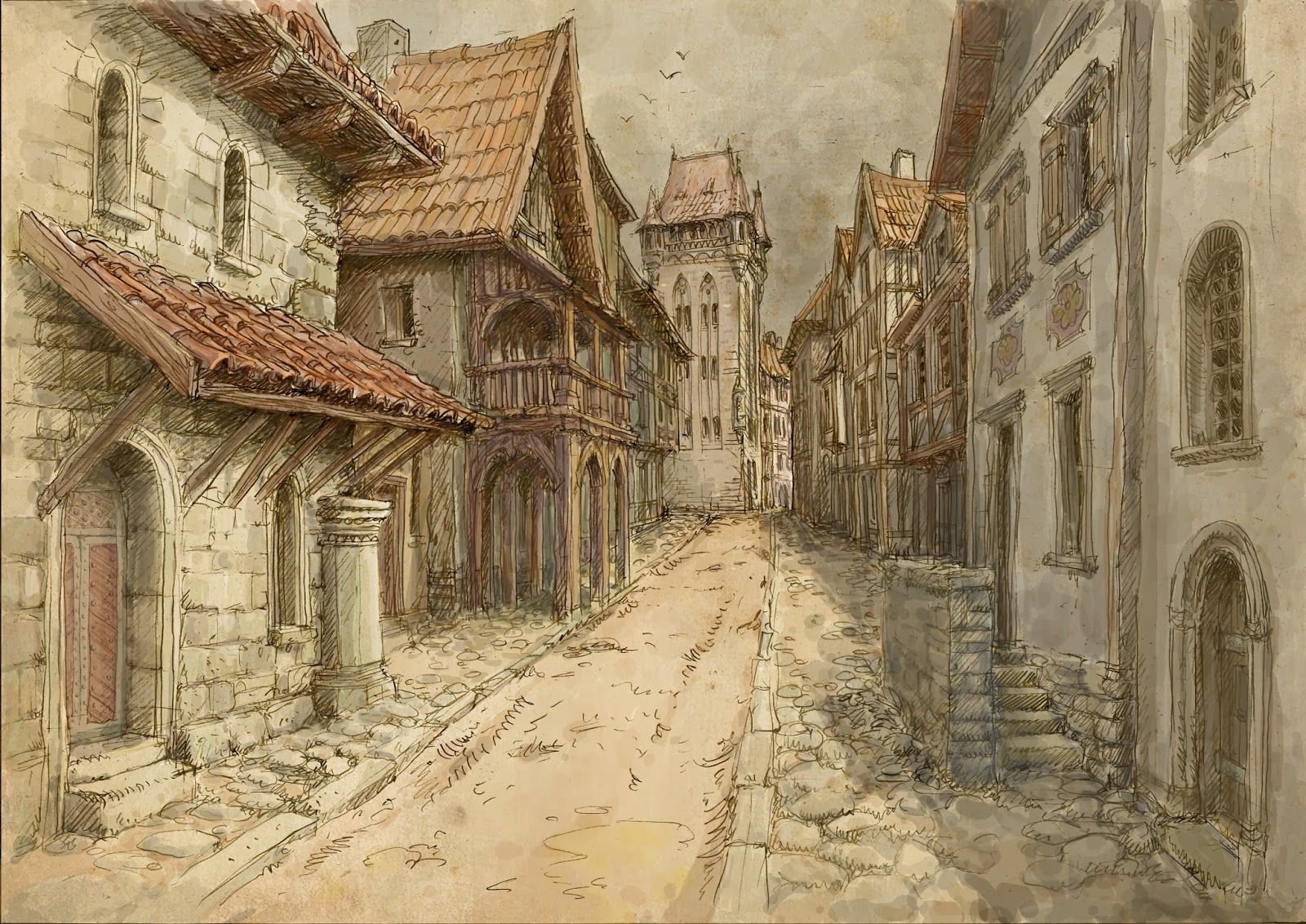 Старинный городок улочки средневековье