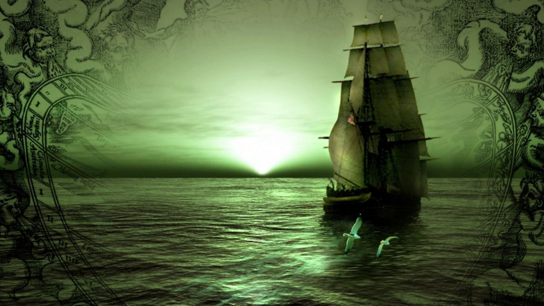 Пиратский корабль на фоне моря