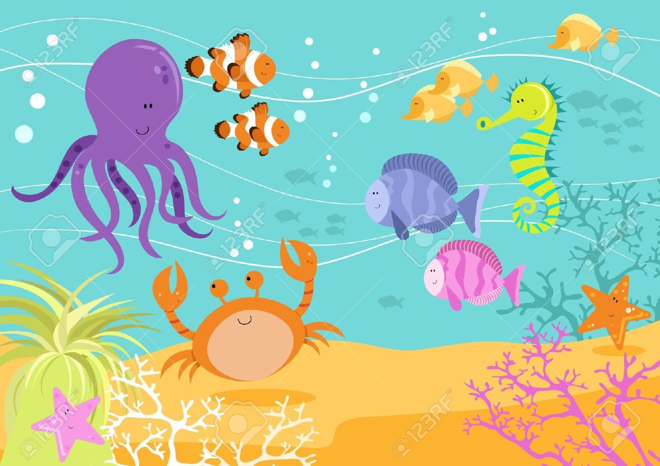 Морское дно с осьминогом и рыбками