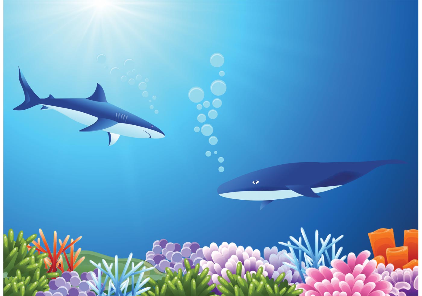 Морской фон с акулами