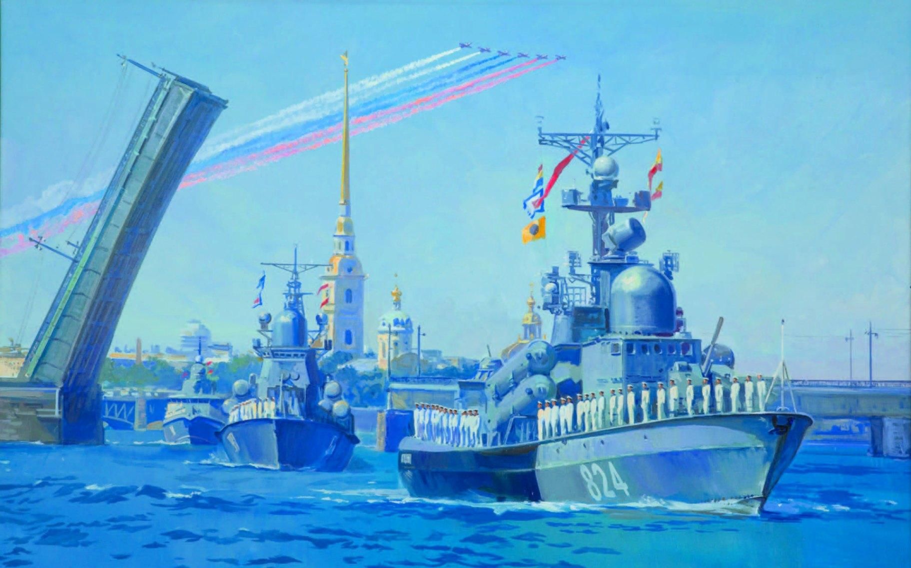 Военные корабли в СПБ живопись