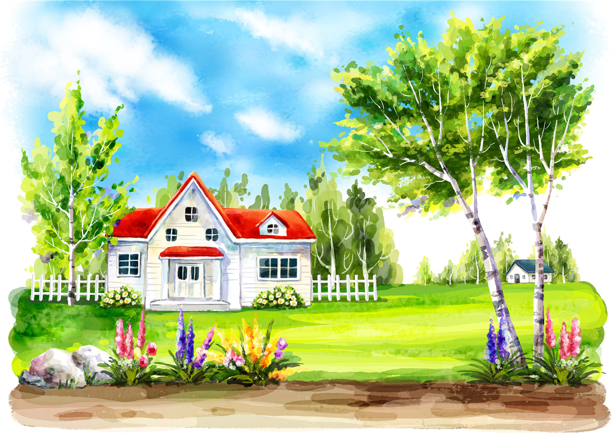 Школа милый дом мой родной. Весенний пейзаж с домиком. Летний пейзаж с домиком. Природа рисунок для детей. Домик рисунок.