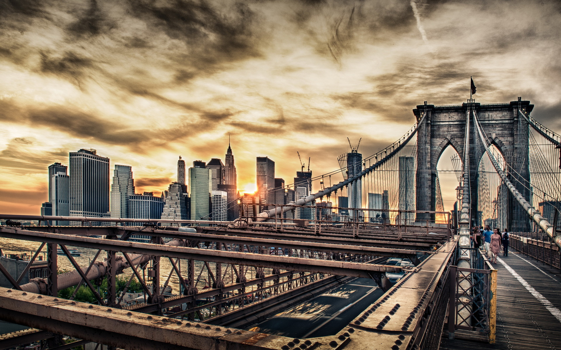 Нью-Йорк мост Манхэттен закат