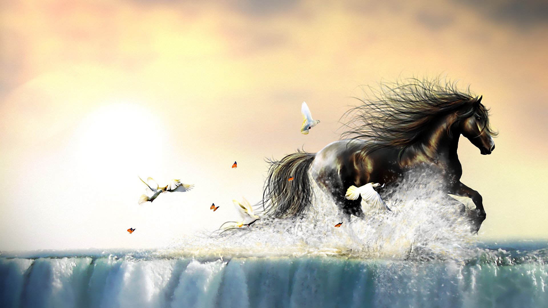 Лошади на фоне воды