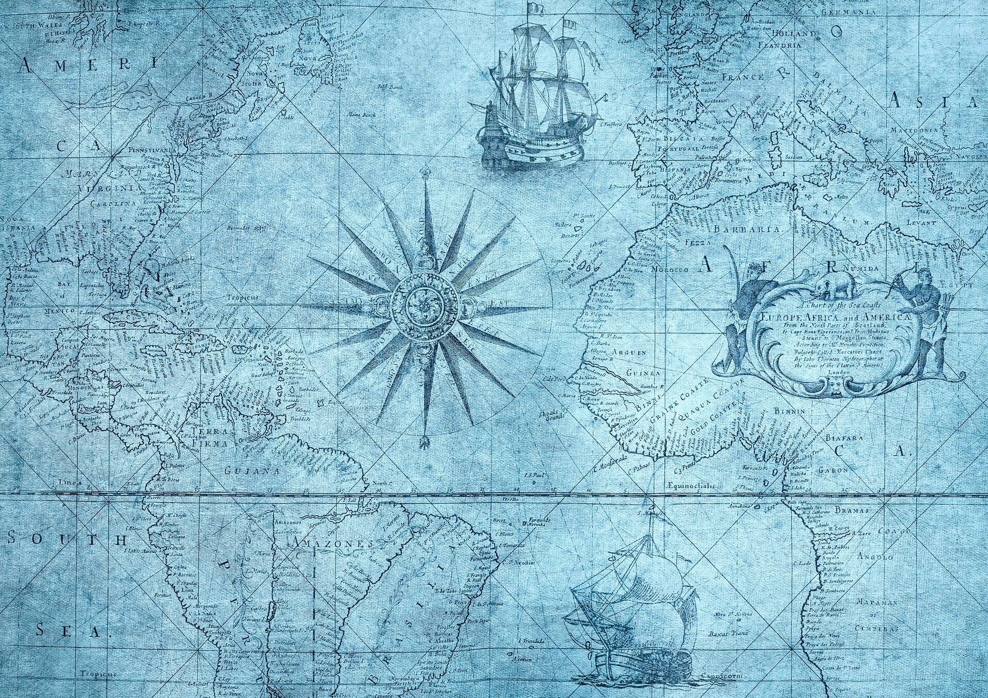 Старинная карта с кораблем