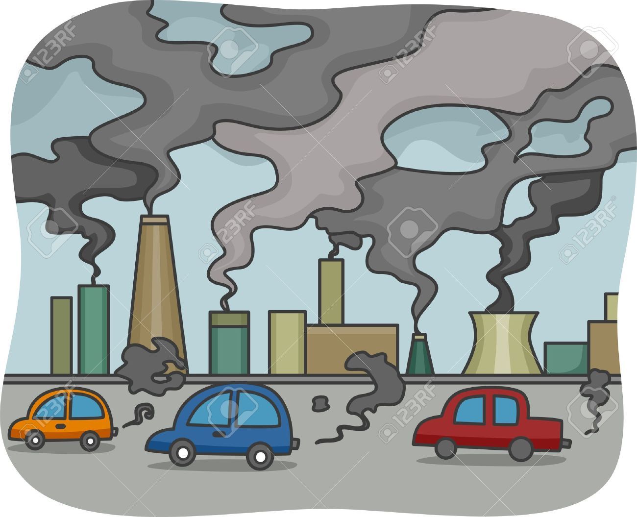 Заводы и машины загрязняют воздух