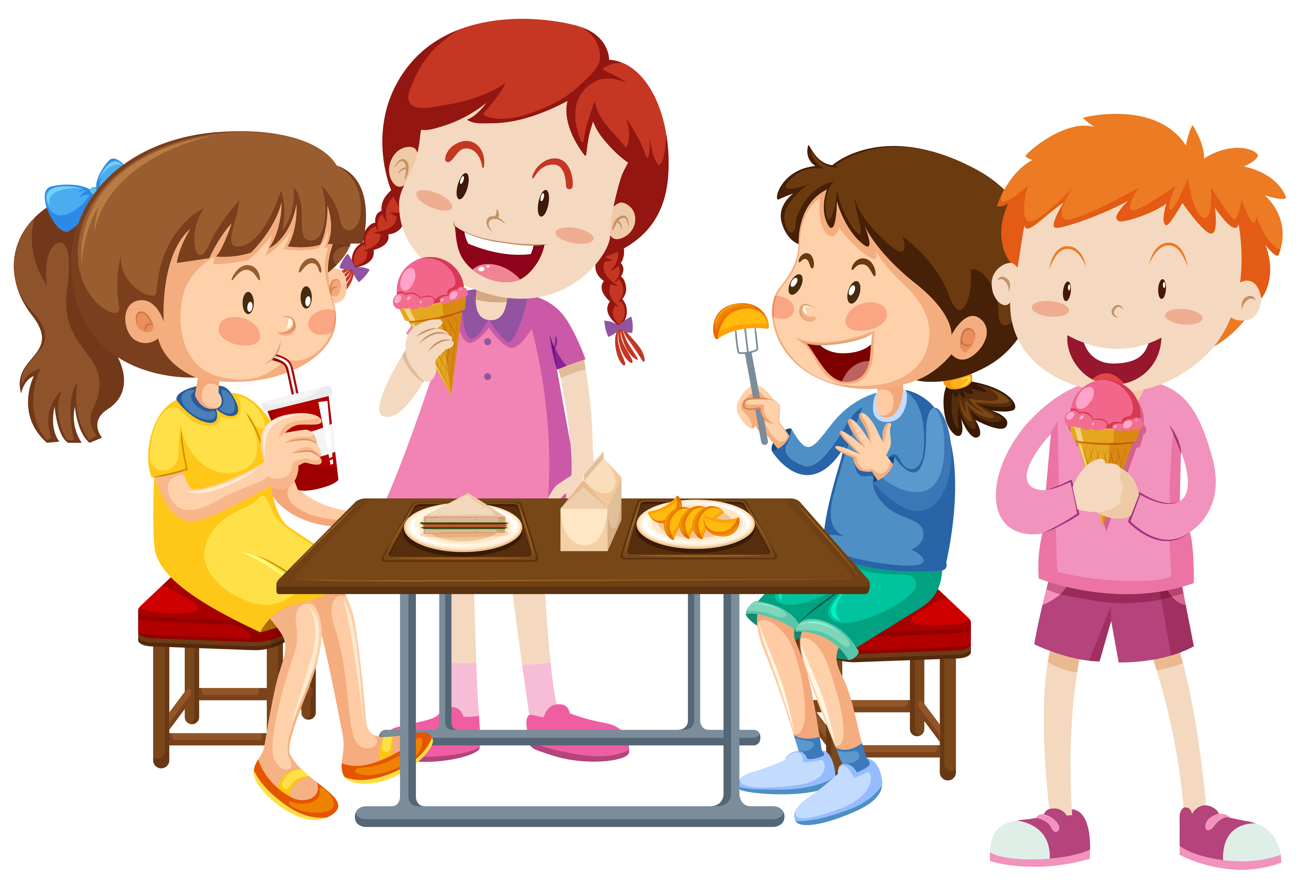 Дети едят в столовой рисунок