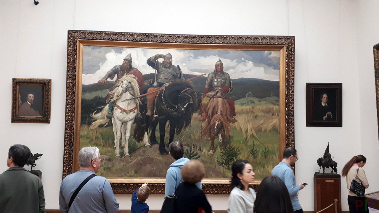 Картина богатыри Васнецова в Третьяковской галерее