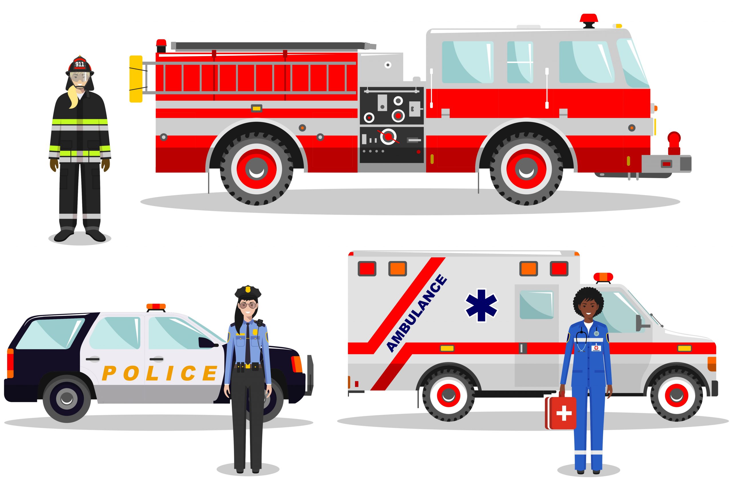 Машины скорой помощи пожарной и полиции