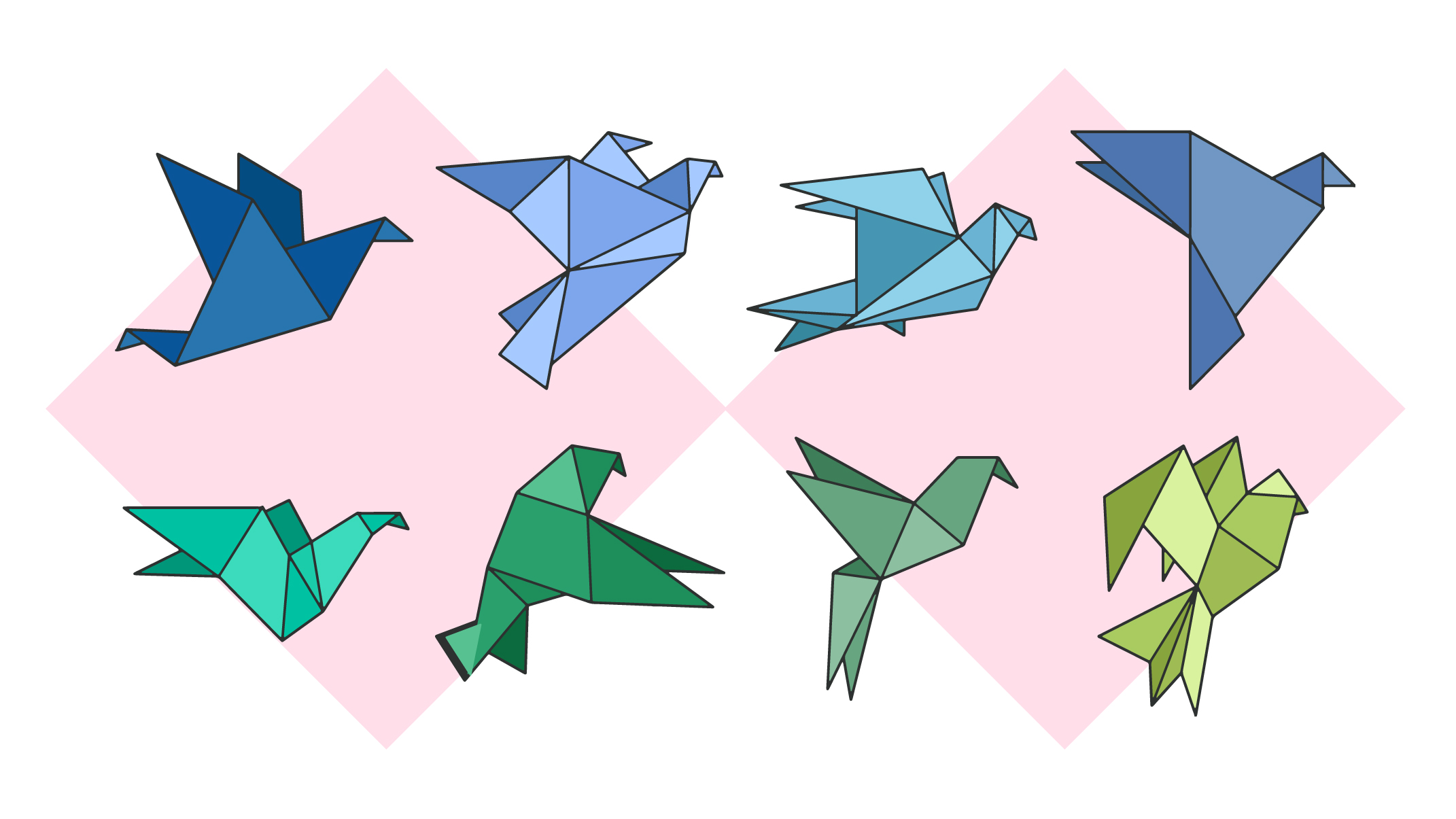 Оригами на белом фоне
