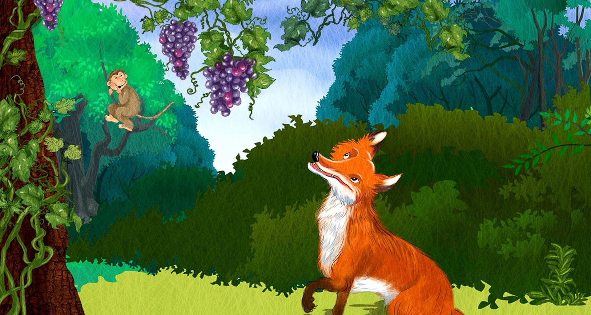 Иллюстрация к басне Крылова лисица и виноград