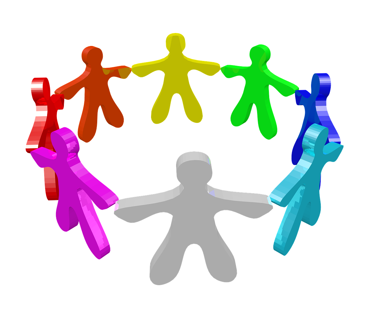 Группы объединены. Малая группа людей. Объединение человечки. Цветные человечки. Разноцветные человечки в кругу.