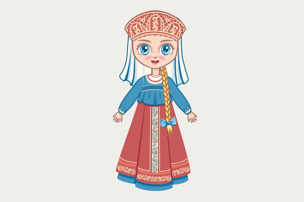 Мультяшная девочка в народном костюме