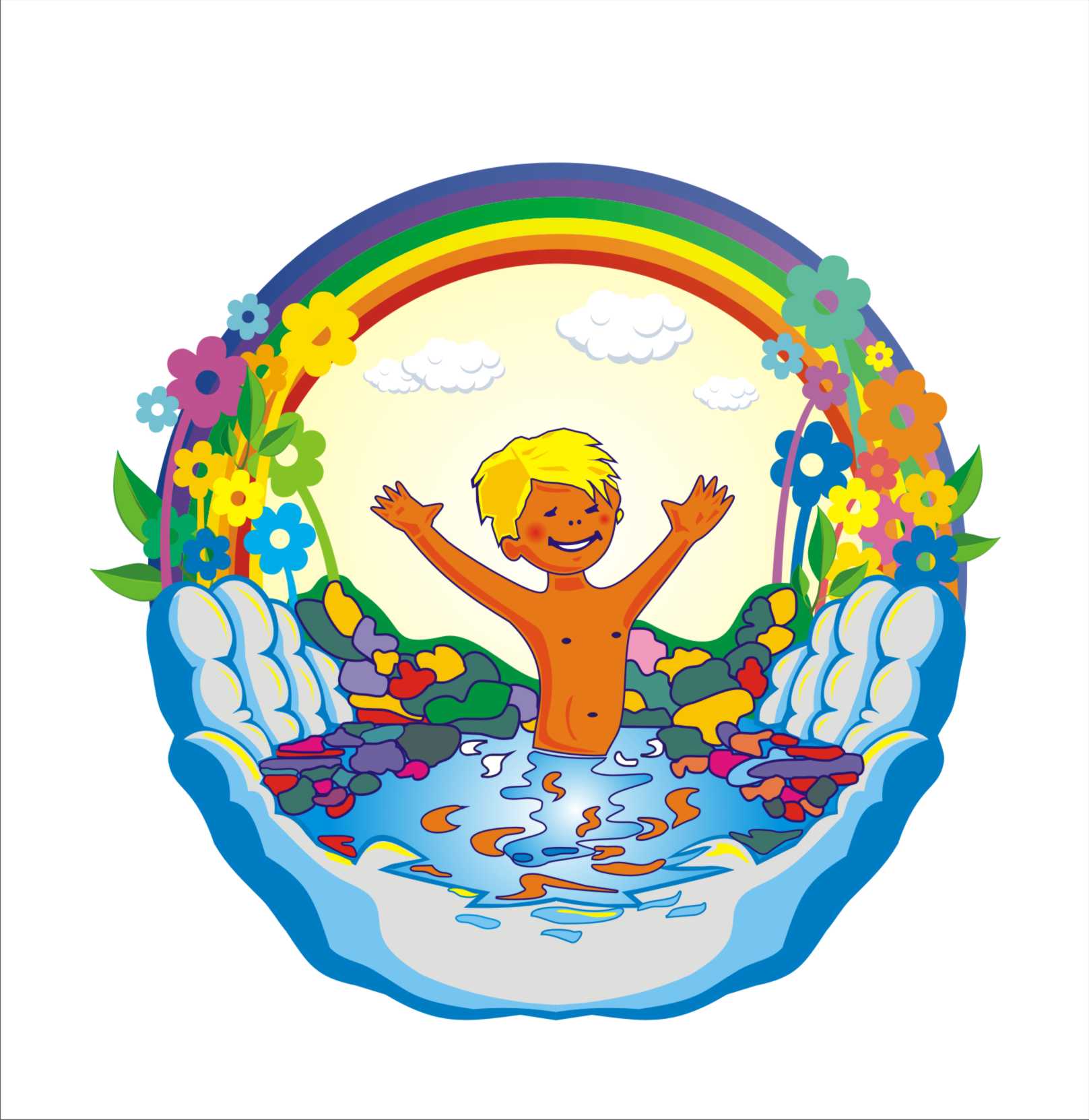 Эмблема ребенок в бассейне