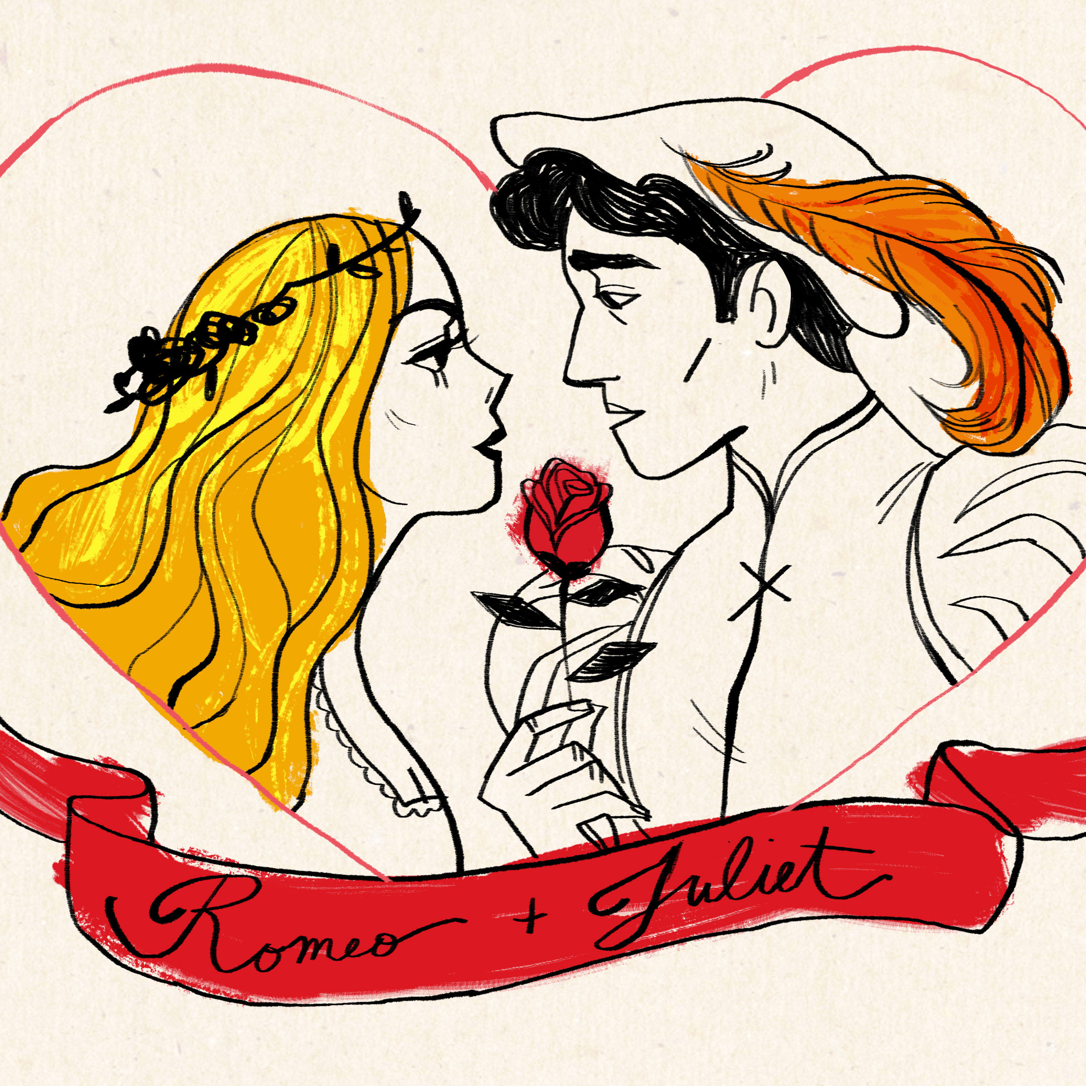 Изобразите идею мюзикла в рисунке символе Ромео и Джульетта