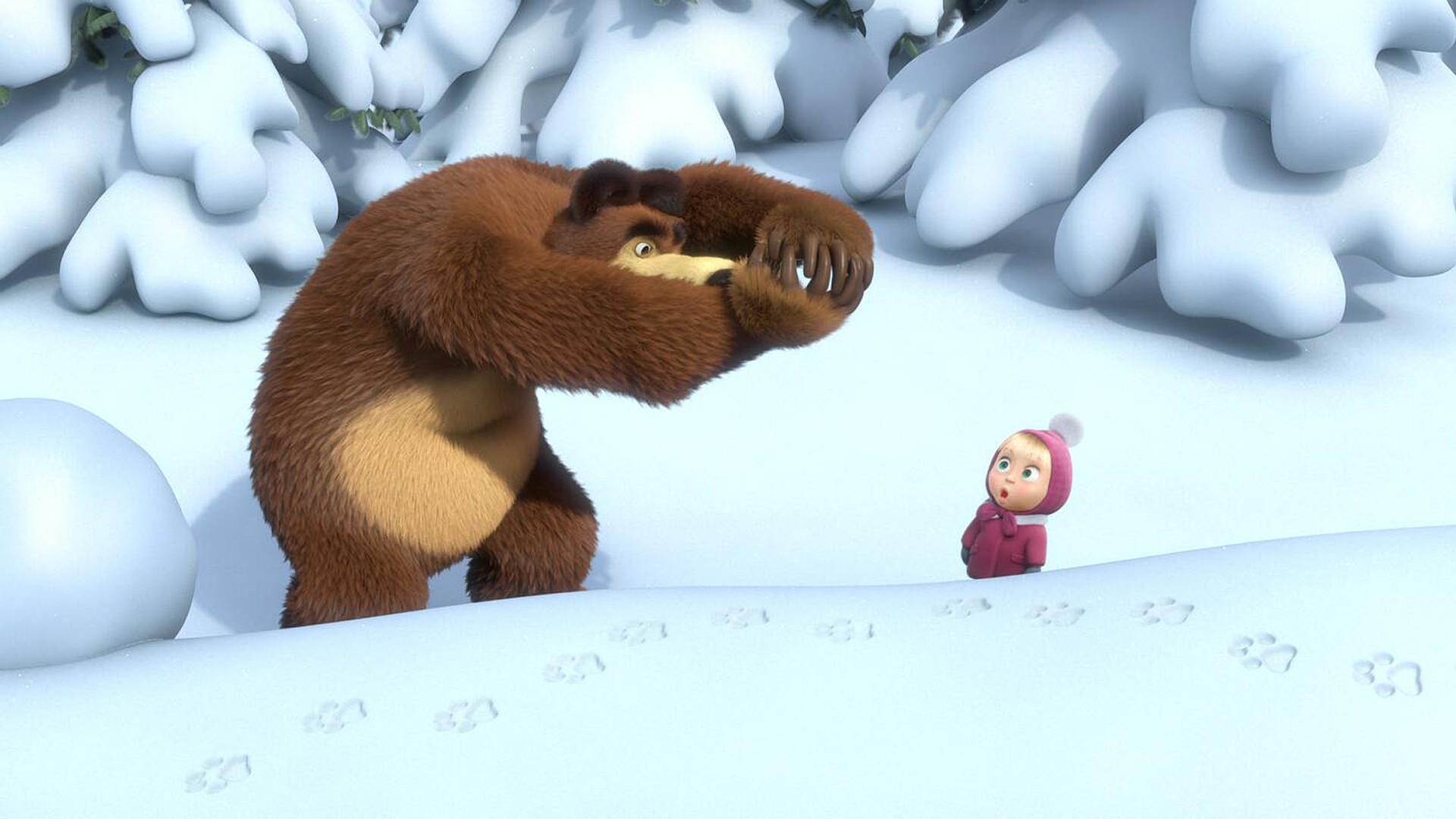 Снег приходит маша и медведь. Маша и медведь следы невиданных зверей.