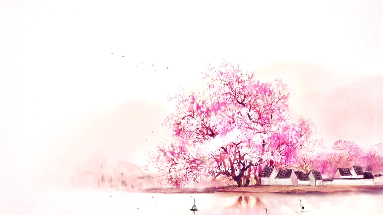 Розовое дерево акварелью
