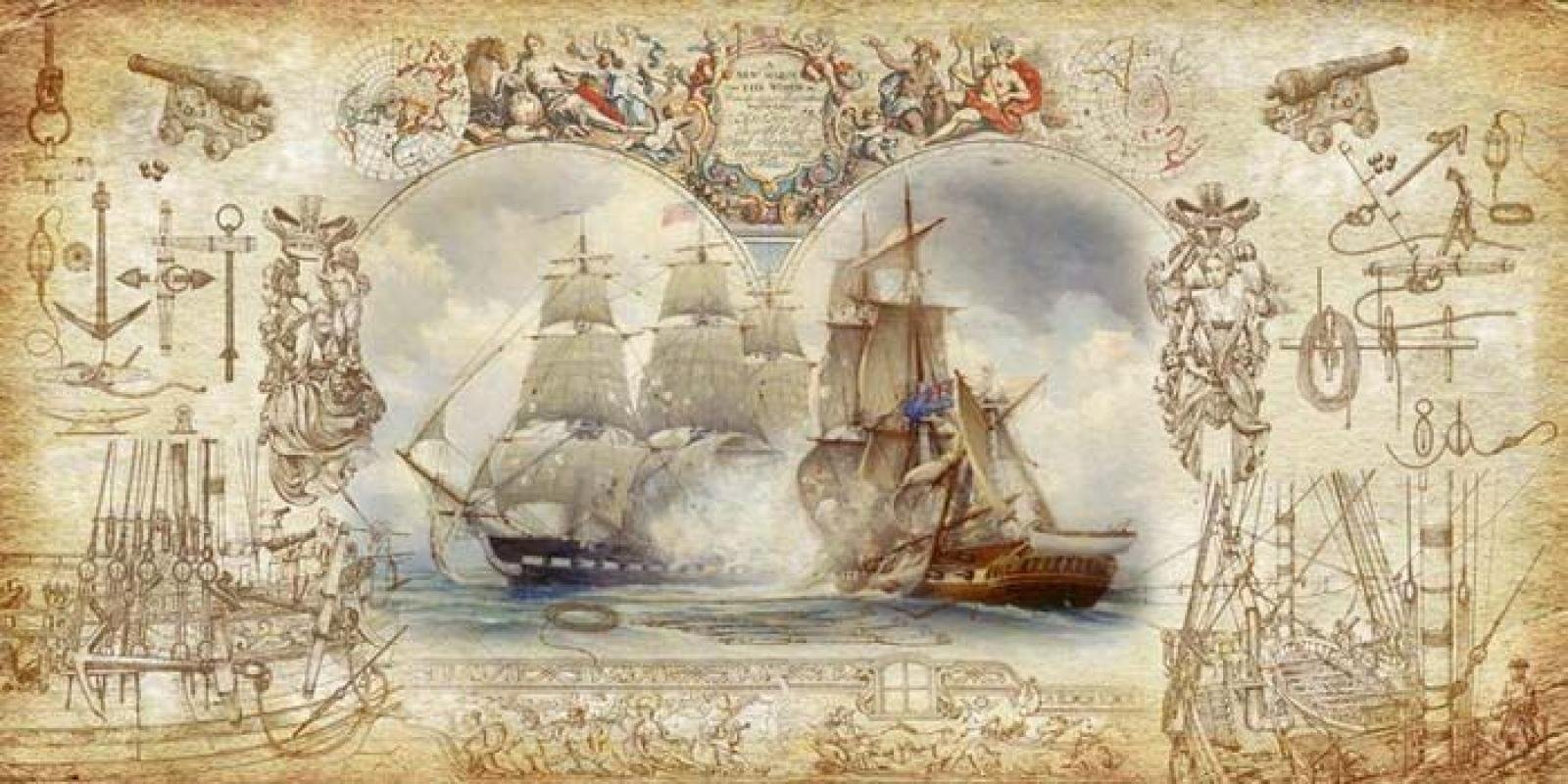 Старинные морские карты с кораблями