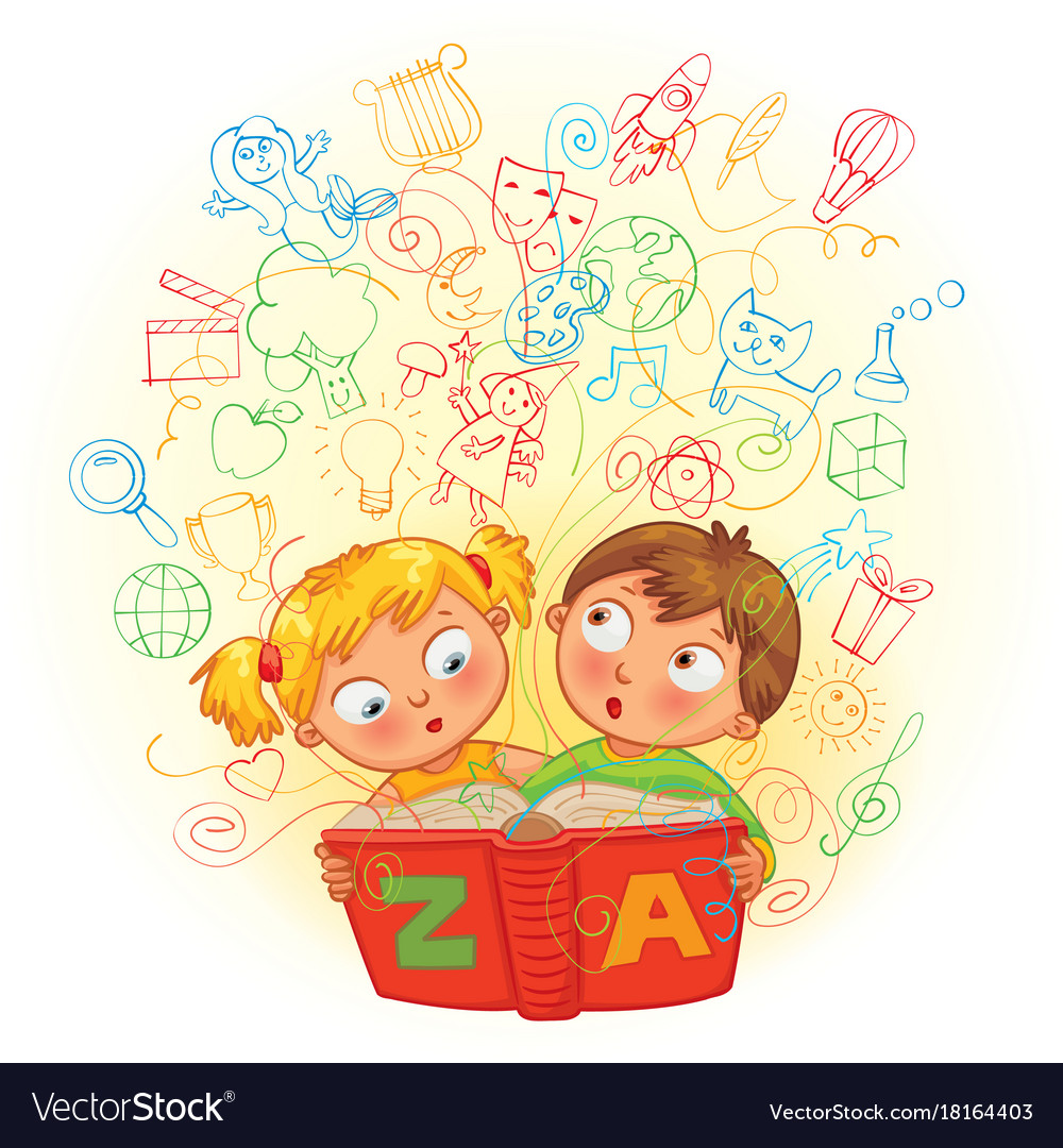 Мальчик с девочкой с книгой клипарт