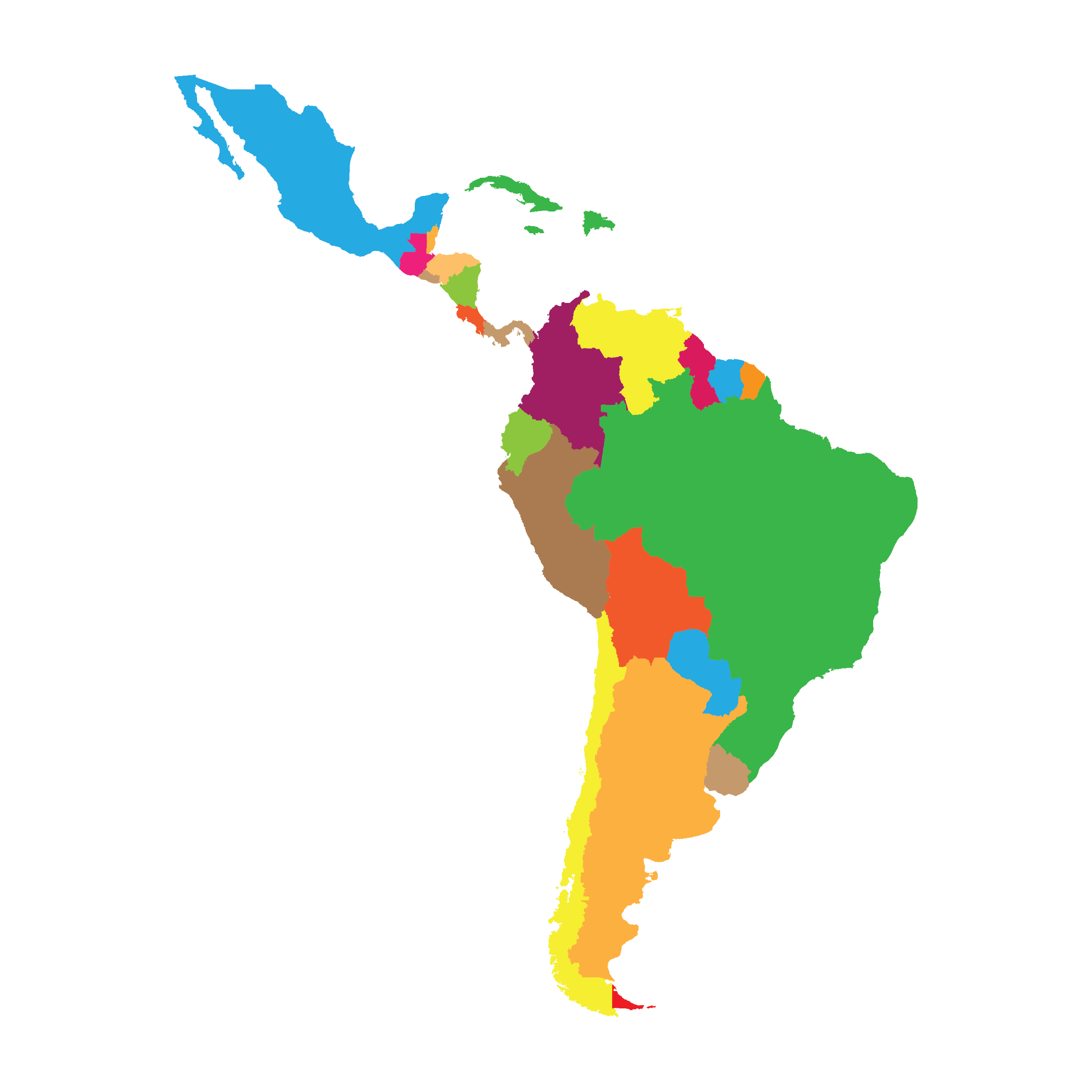 Южная Америка на белом фоне