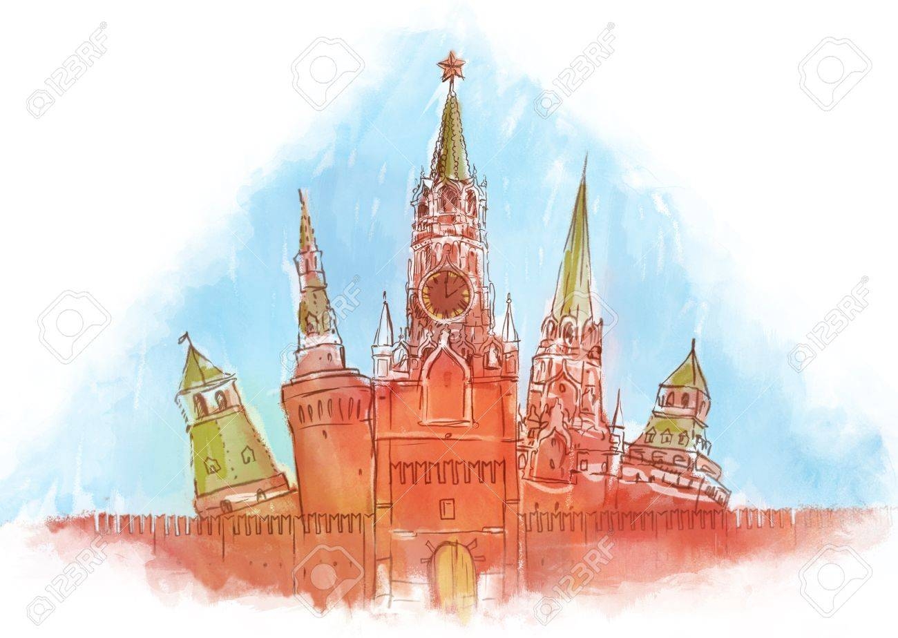 Красный Кремль на белом фоне