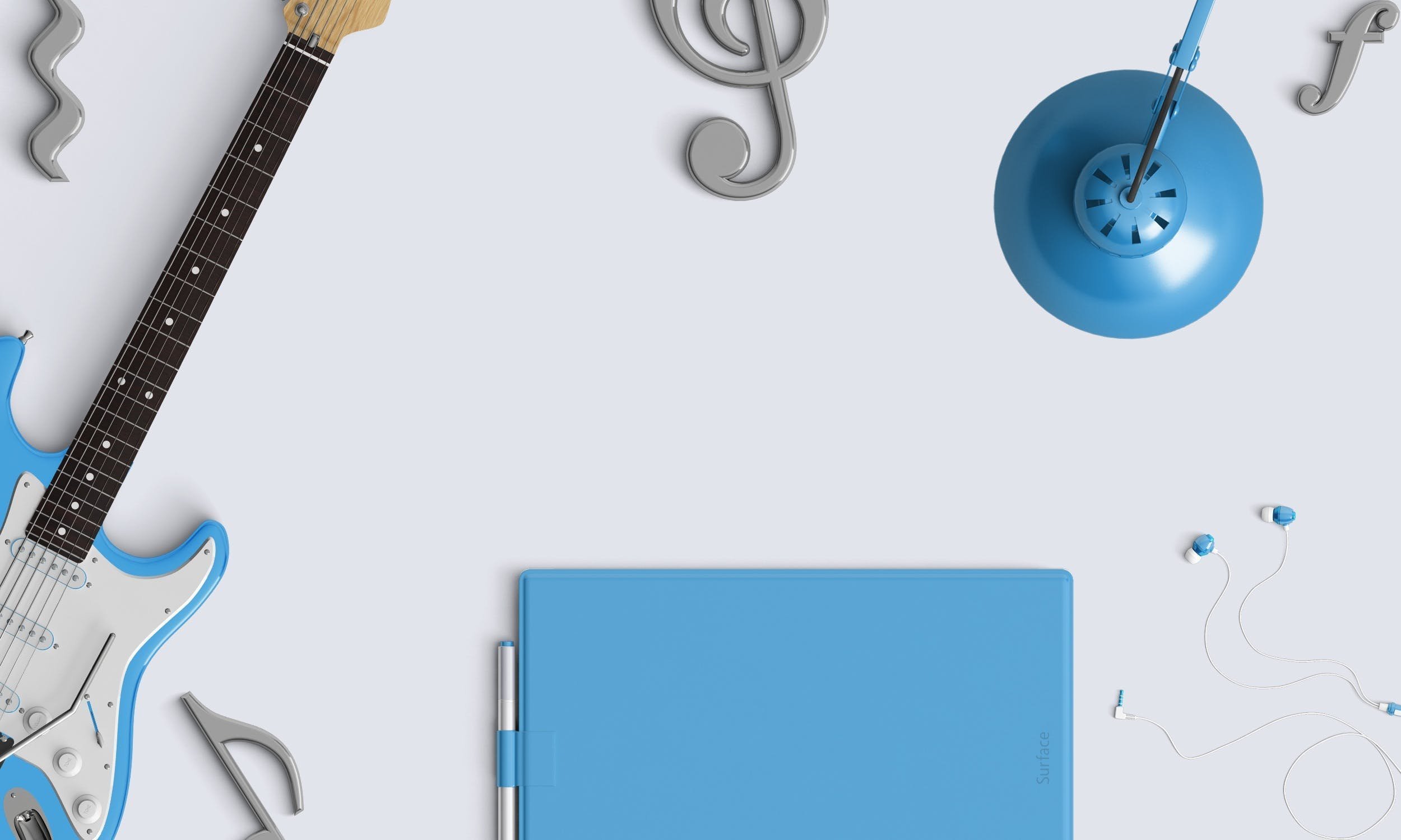 Музыкальные инструменты на голубом фоне
