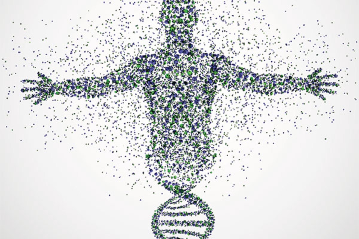 ДНК человека на белом фоне