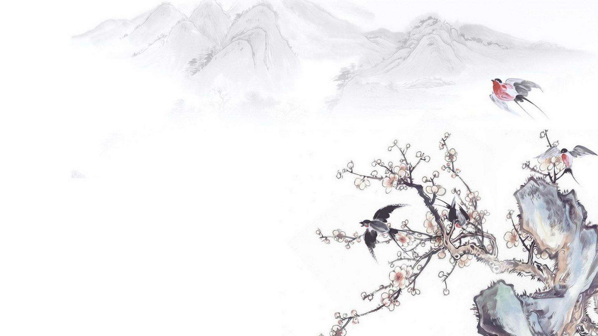 Китайская живопись на белом фоне